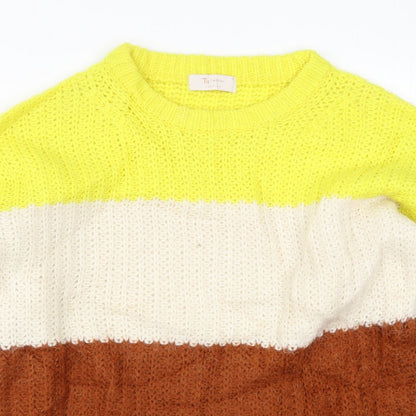 TU Womens Yellow Striped Knit Pullover Jumper Size 12  - Beige