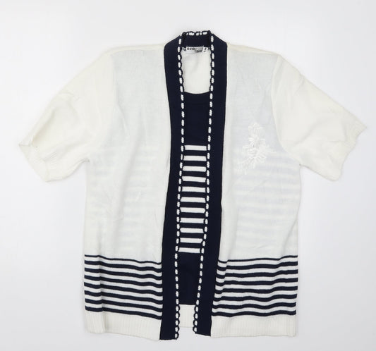 Hand to hand Womens White Striped Knit Cardigan Jumper Size S  - Blue Cardigan and Jumper all in one