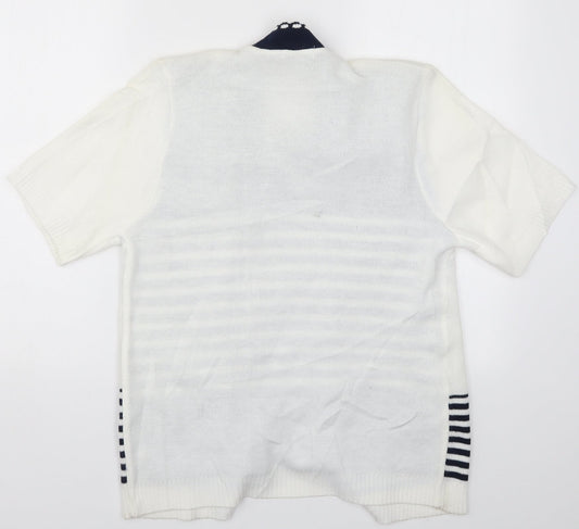 Hand to hand Womens White Striped Knit Cardigan Jumper Size S  - Blue Cardigan and Jumper all in one