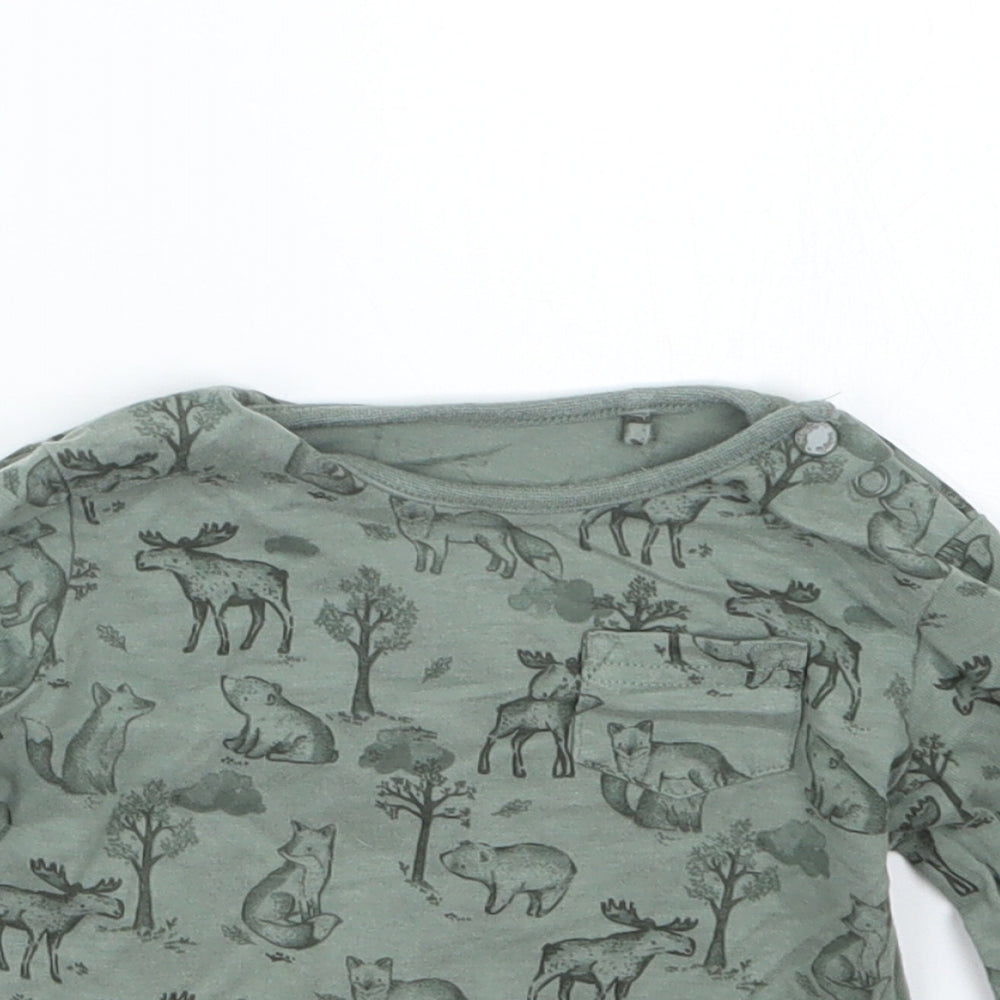 TU Boys Green Geometric  Basic T-Shirt Size 12-18 Months