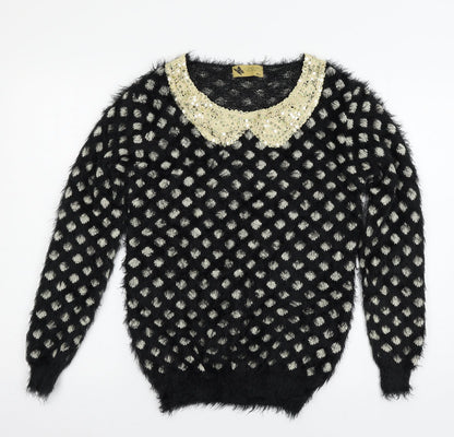Katsuit Womens Black Geometric Knit Pullover Jumper Size M