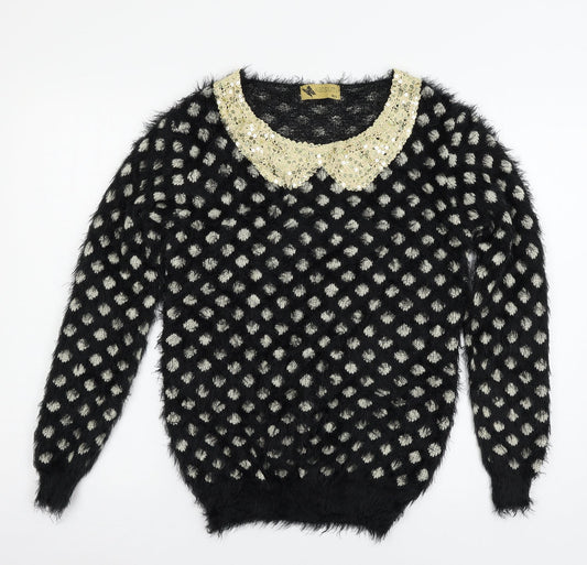 Katsuit Womens Black Geometric Knit Pullover Jumper Size M