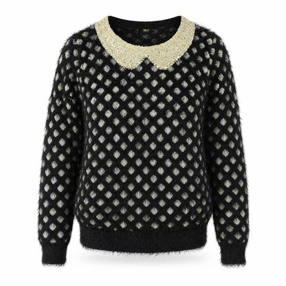 Katsuit Womens Black Geometric Knit Pullover Jumper Size M