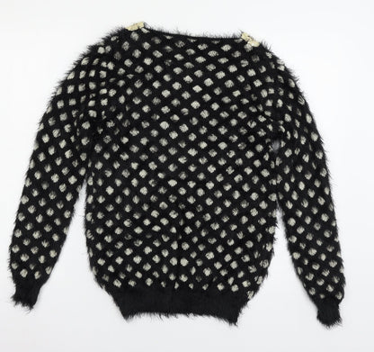 Katsuit Womens Black Geometric Knit Pullover Jumper Size M