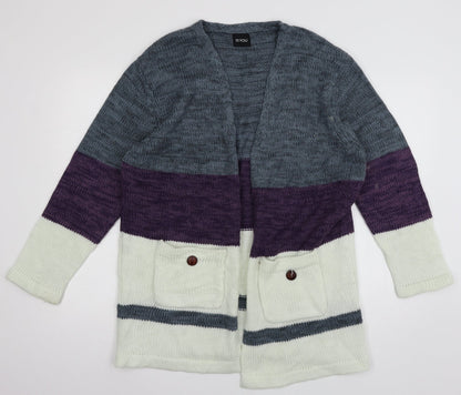 Be You Womens White Striped Knit Cardigan Jumper Size 8