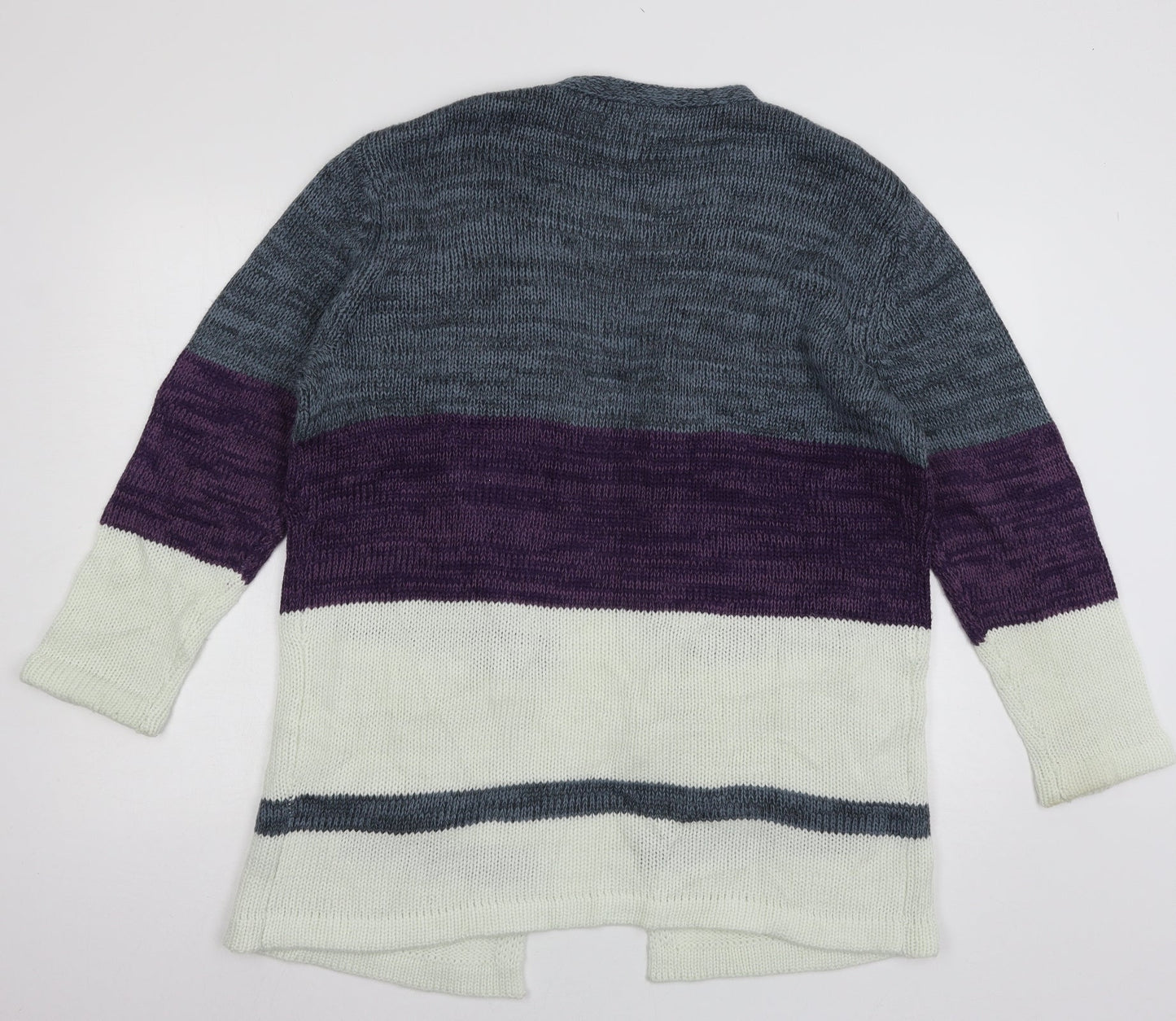 Be You Womens White Striped Knit Cardigan Jumper Size 8