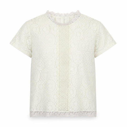 Front view of F&F girls’ white lace basic blouse, size 11-12, years