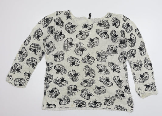 Divided by H&M Womens Ivory Geometric Knit Pullover Jumper Size L  - Cheetah print