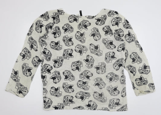 Divided by H&M Womens Ivory Geometric Knit Pullover Jumper Size L  - Cheetah print