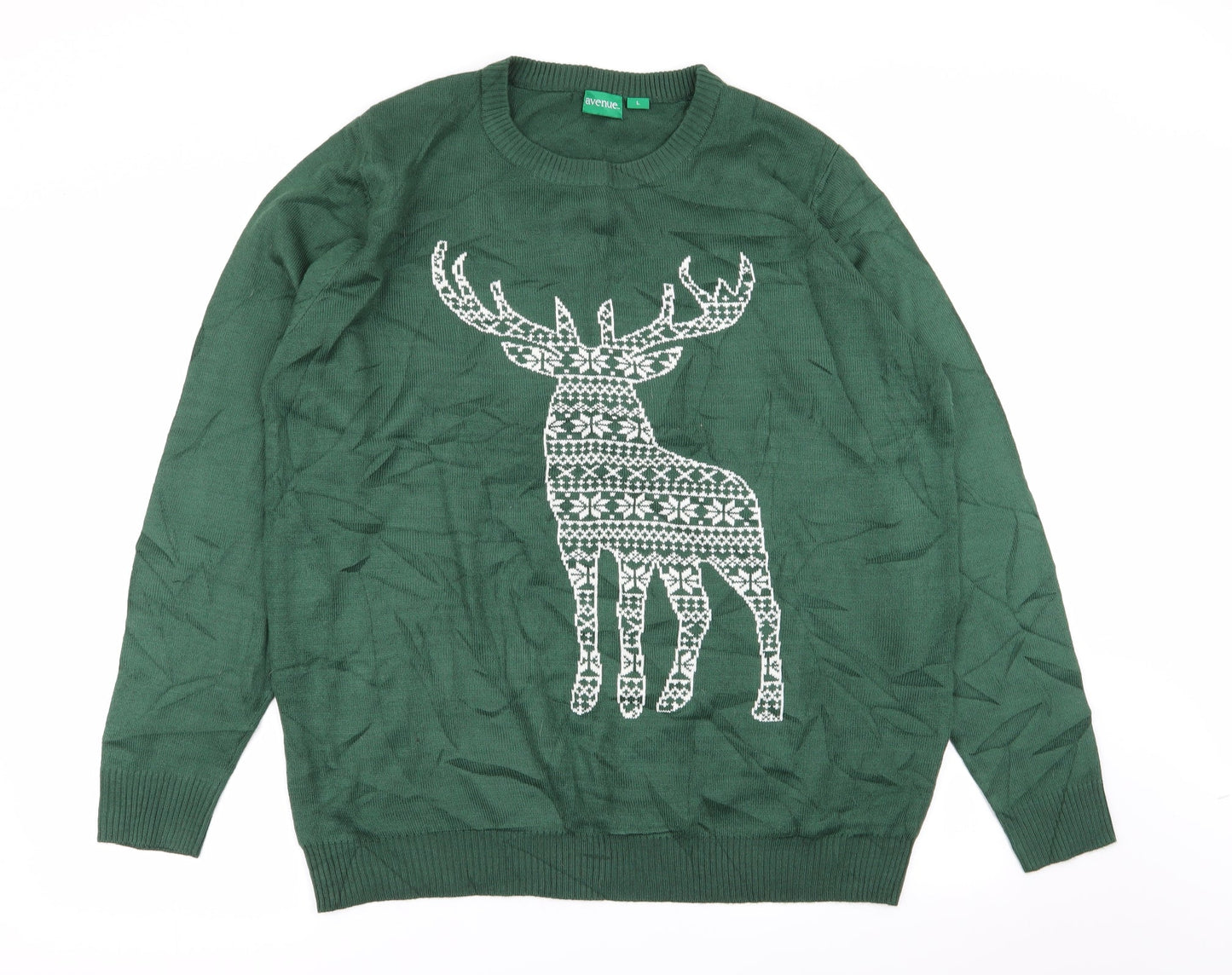 Avenue Womens Green Animal Print  Pullover Jumper Size L