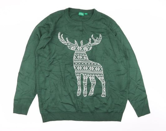 Avenue Womens Green Animal Print  Pullover Jumper Size L