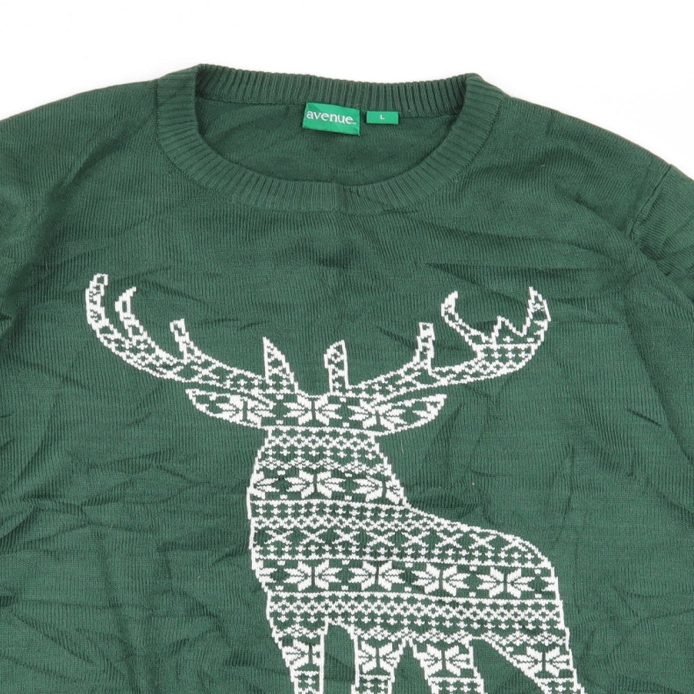 Avenue Womens Green Animal Print  Pullover Jumper Size L