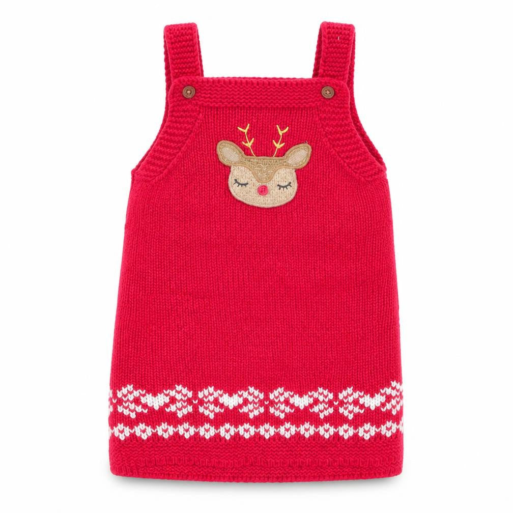 fred and flo Girls Red   Pinafore/Dungaree Dress  Size 12-18 Months