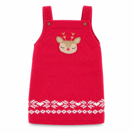 fred and flo Girls Red   Pinafore/Dungaree Dress  Size 12-18 Months