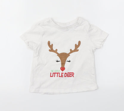 Matalan Girls White Animal Print  Basic T-Shirt Size 12-18 Months