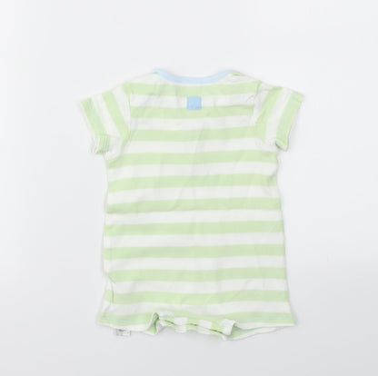 M&S Boys Green Striped  Babygrow One-Piece Size 3-6 Months