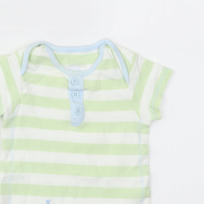 M&S Boys Green Striped  Babygrow One-Piece Size 3-6 Months