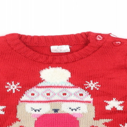 F&F Girls Red Animal Print  Pullover Jumper Size 3-6 Months