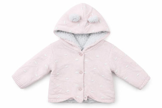 Front view of Matalan girls’ pink knit jacket coatigan, size 0-3, months