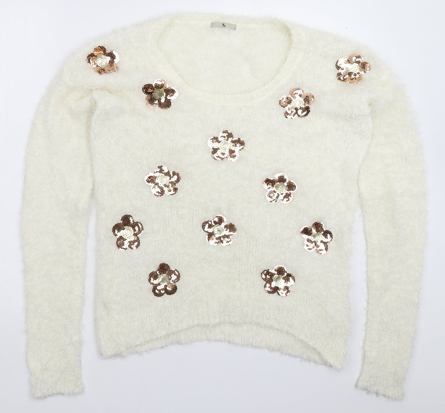 TU Womens White  Knit Pullover Jumper Size 12