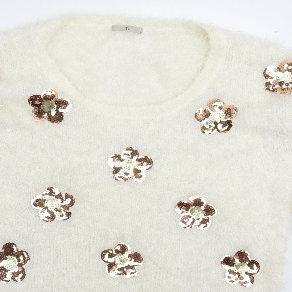 TU Womens White  Knit Pullover Jumper Size 12