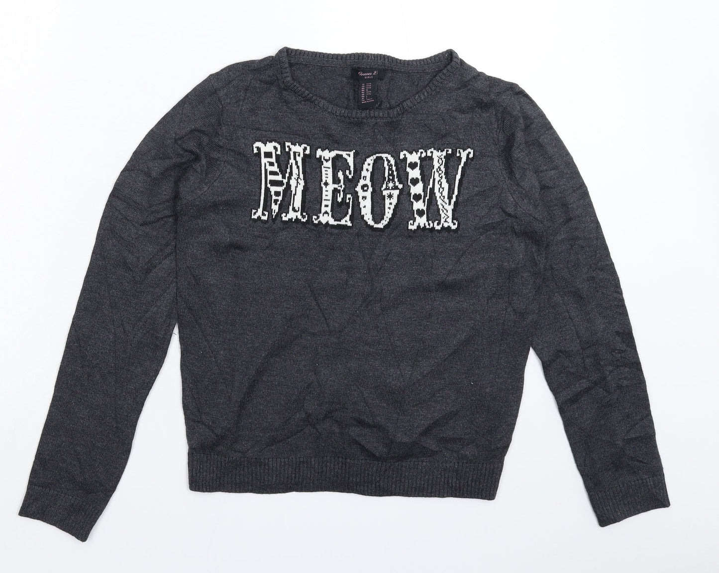 FOREVER 21 Girls Grey  Knit Pullover Jumper Size 11-12 Years