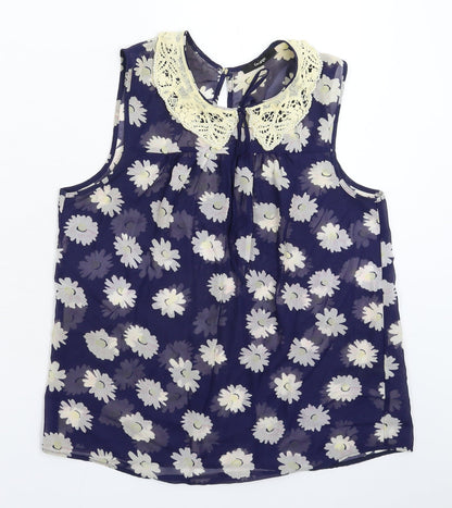 George Womens Blue Floral  Basic Tank Size 8