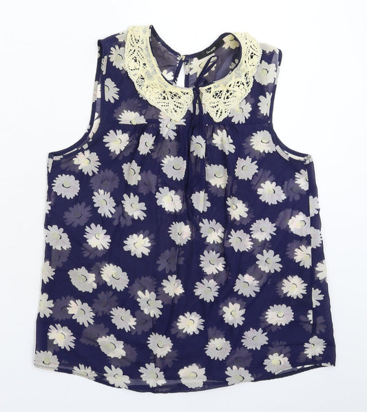George Womens Blue Floral  Basic Tank Size 8