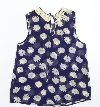 George Womens Blue Floral  Basic Tank Size 8