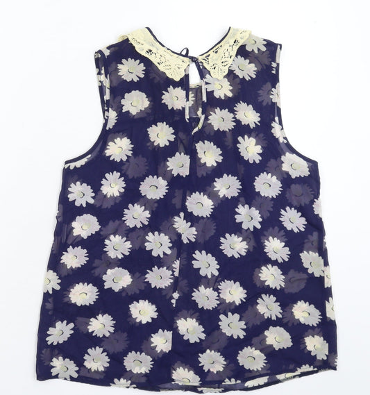 George Womens Blue Floral  Basic Tank Size 8