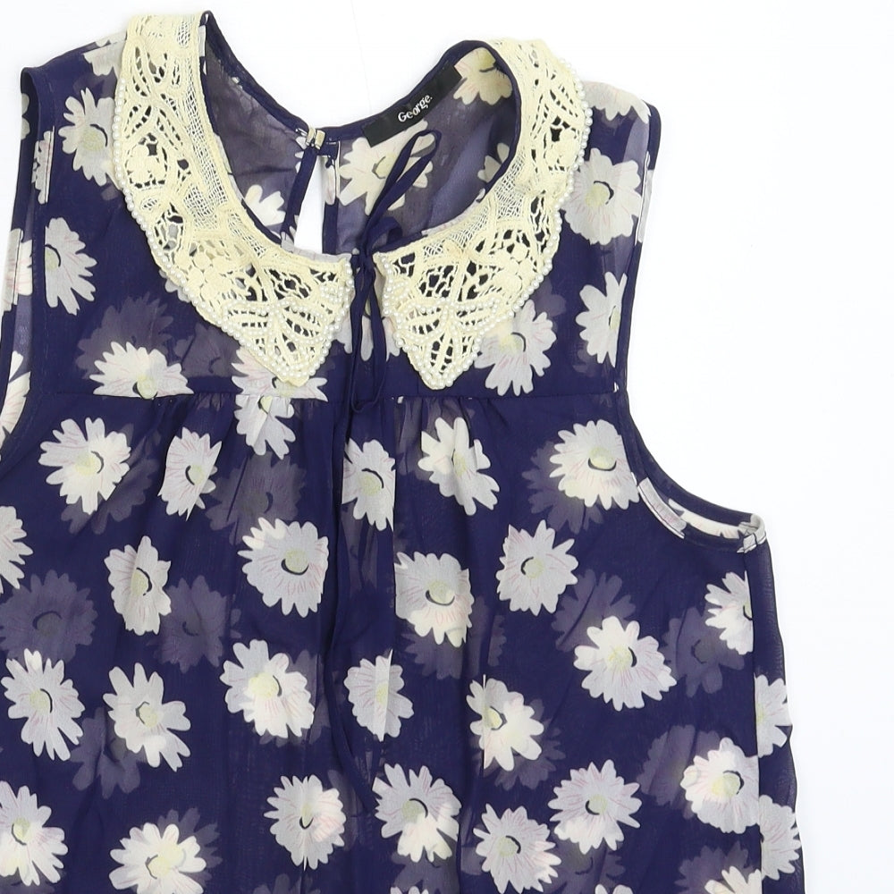 George Womens Blue Floral  Basic Tank Size 8