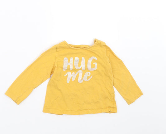 F&F Girls Yellow   Basic T-Shirt Size 6-9 Months  - HUG ME