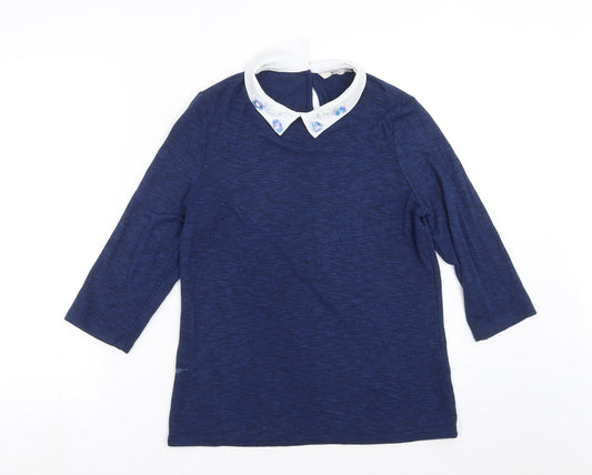 TU Womens Blue  Knit Pullover Jumper Size 8  - floral beading detail