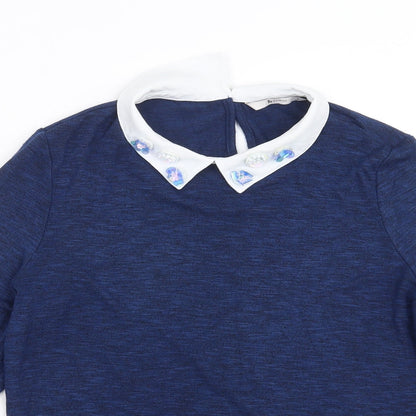 TU Womens Blue  Knit Pullover Jumper Size 8  - floral beading detail