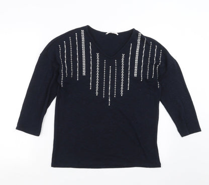 TU Womens Blue  Knit Pullover Jumper Size 8  - beaded detail