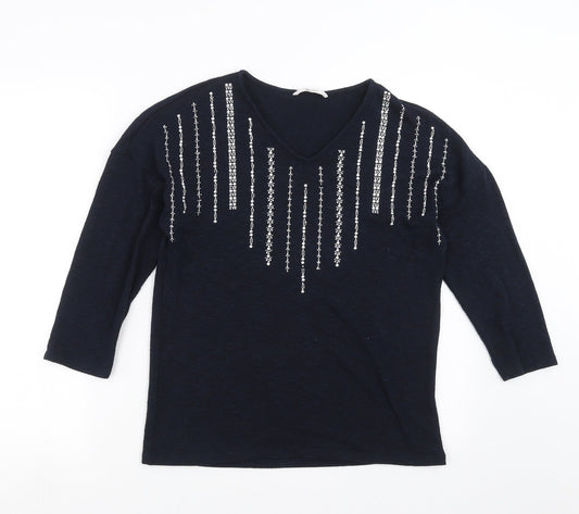 TU Womens Blue  Knit Pullover Jumper Size 8  - beaded detail