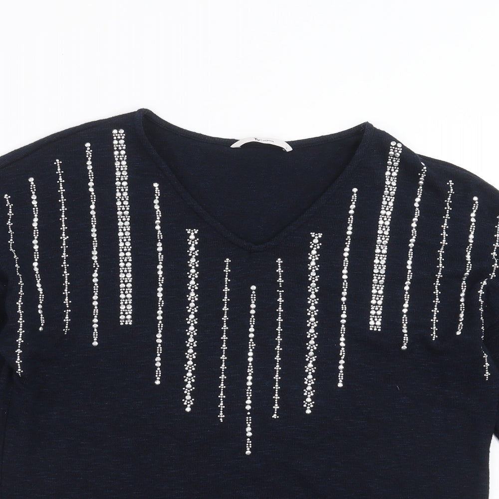 TU Womens Blue  Knit Pullover Jumper Size 8  - beaded detail