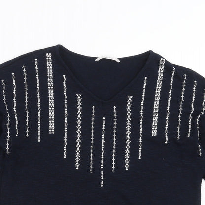 TU Womens Blue  Knit Pullover Jumper Size 8  - beaded detail