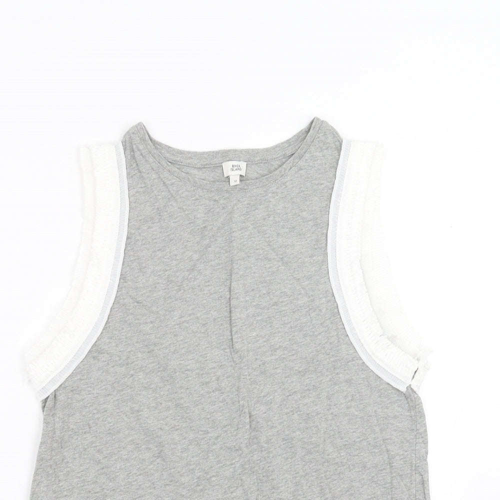 Womens UK Size 12 River Island Grey Basic T-Shirt