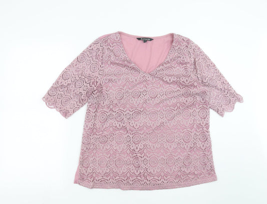 Bonmarché Womens Purple Floral  Basic Blouse Size 16