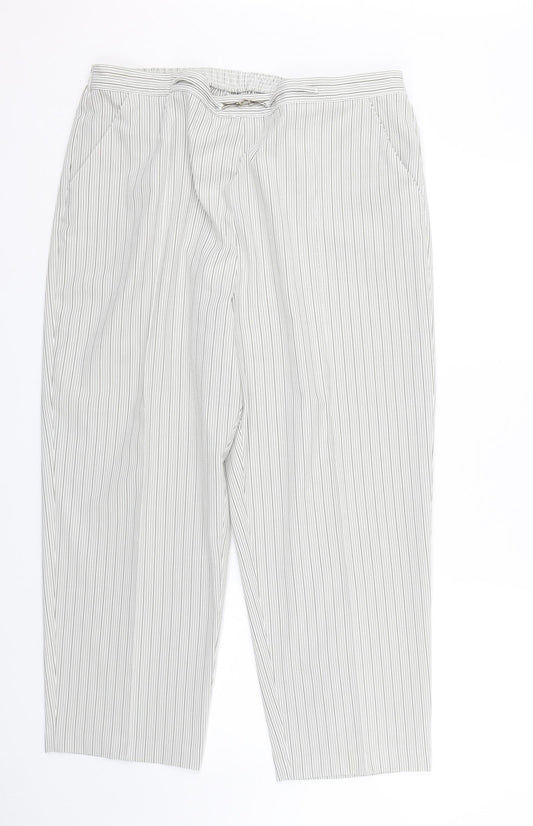 BM Womens White Striped  Cropped Trousers Size 18 L24 in