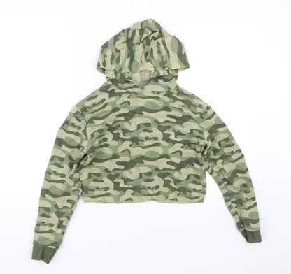 Matalan Girls Green Camouflage  Pullover Hoodie Size 10 Years  - Cropped