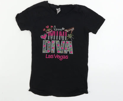 Cotton Heritage  Girls Black   Basic T-Shirt Size S
