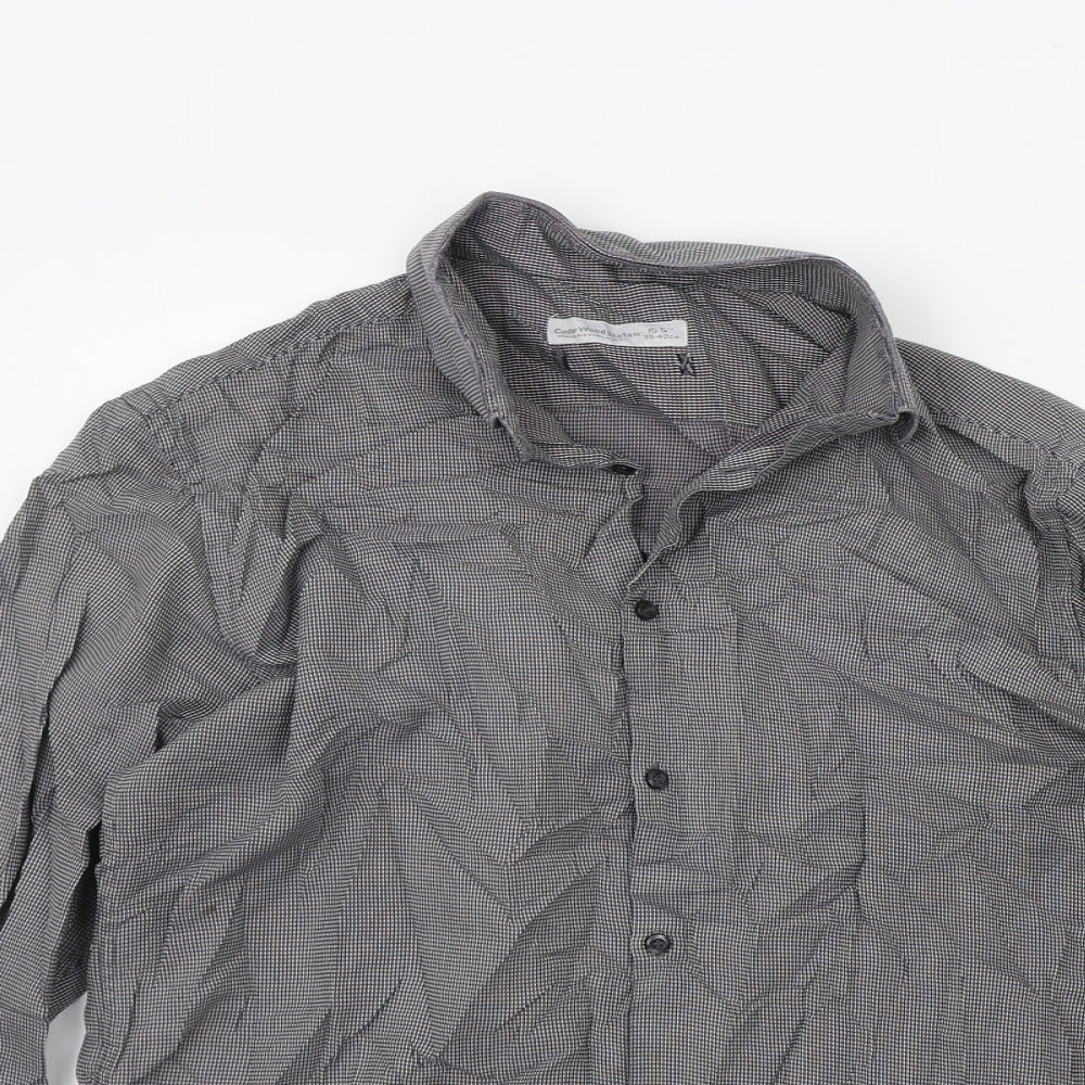 Mens UK Size 15.5 Cedar Wood State Grey  Button-Up Long Sleeve Casual Shirt