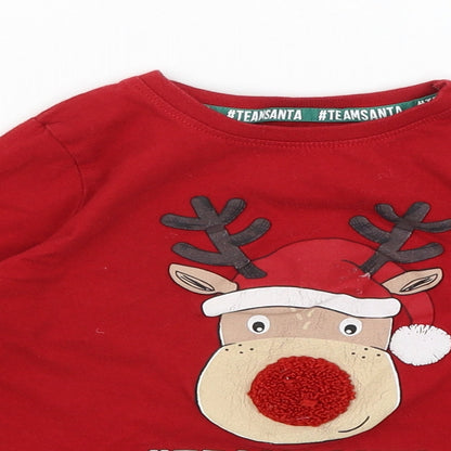 Primark Boys Red   Basic T-Shirt Size 3-4 Years  - Reindeer