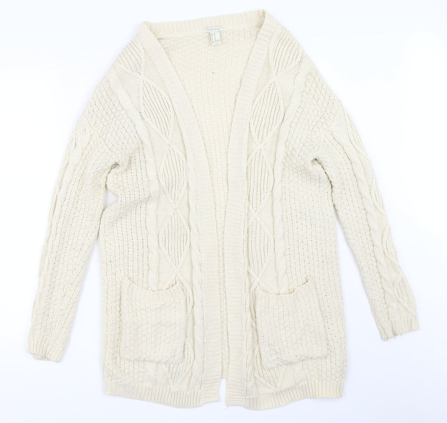 Womens UK Size M FOREVER 21 Beige Cardigan Jumper