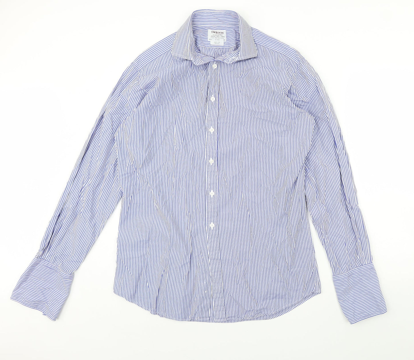 T.m Jewin Mens Blue Striped   Dress Shirt Size 36