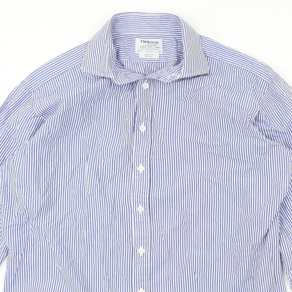 T.m Jewin Mens Blue Striped   Dress Shirt Size 36