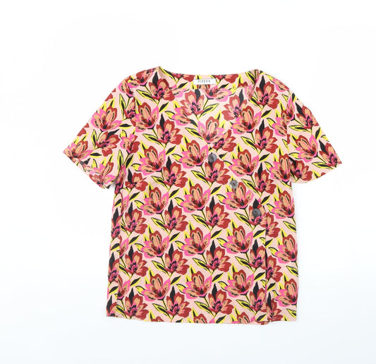 Pieces Womens Pink Floral  Basic Blouse Size M