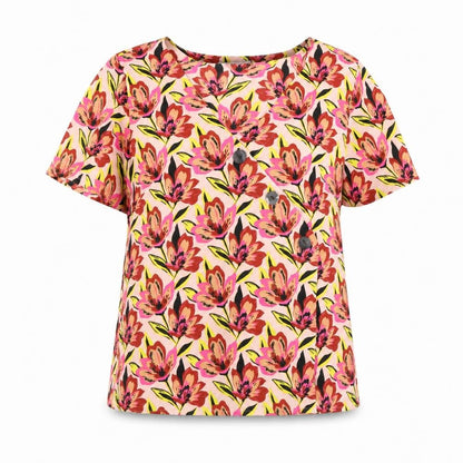 Pieces Womens Pink Floral  Basic Blouse Size M